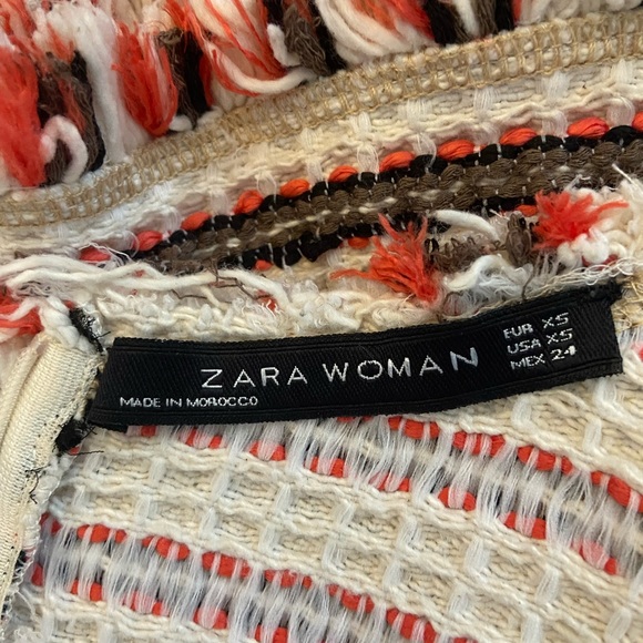 ZARA WOMAN woven retro top size XS no stretch, cream/black/gray/coral - Picture 3 of 3